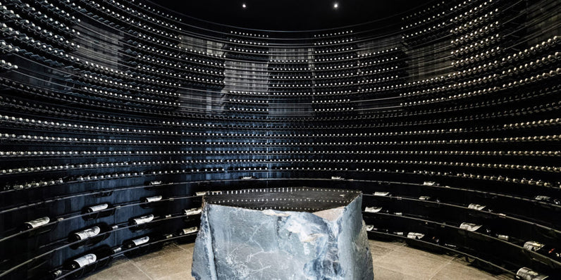 Volcanic rock at Silver Oak's Alexander Valley library wine cellar