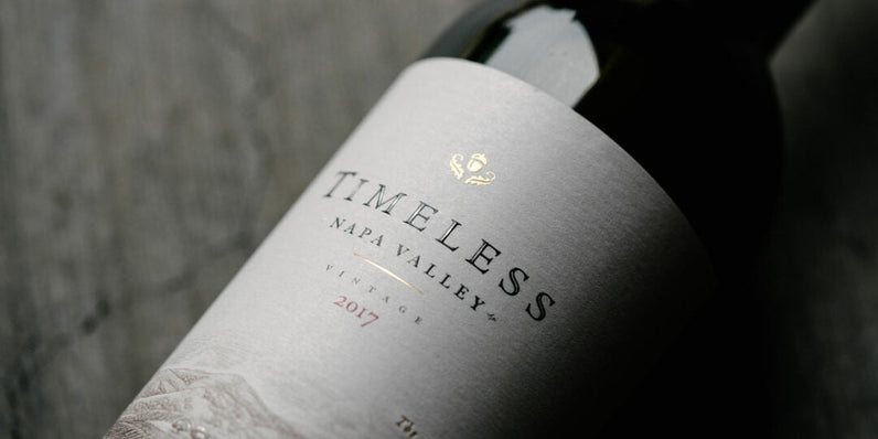 A bottle of the 2017 Timeless Napa Valley