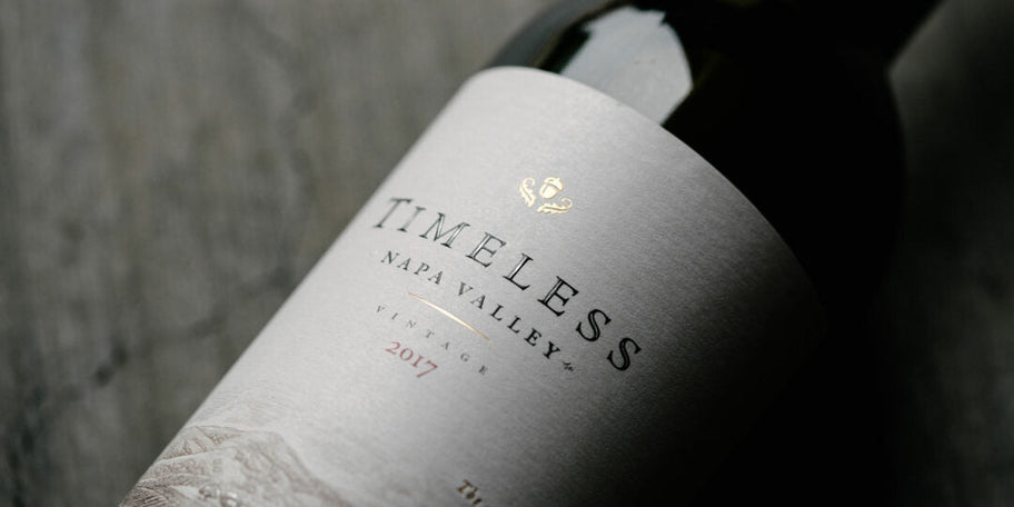 A bottle of the 2017 Timeless Napa Valley