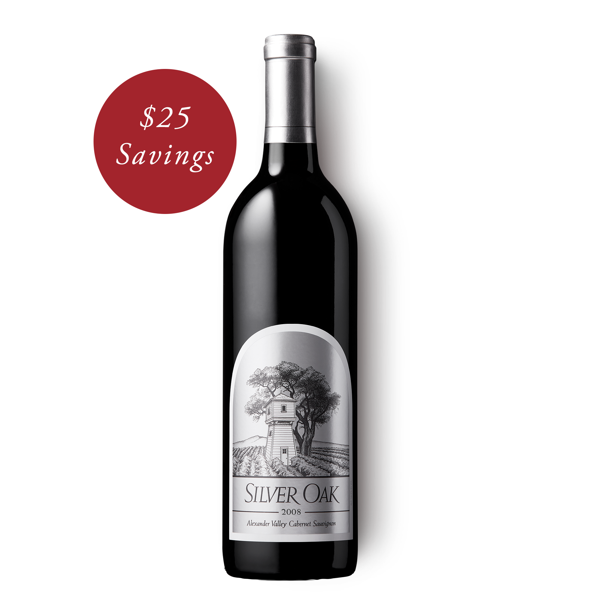 2008 Alexander Valley Cabernet Sauvignon with badge that says $25 savings