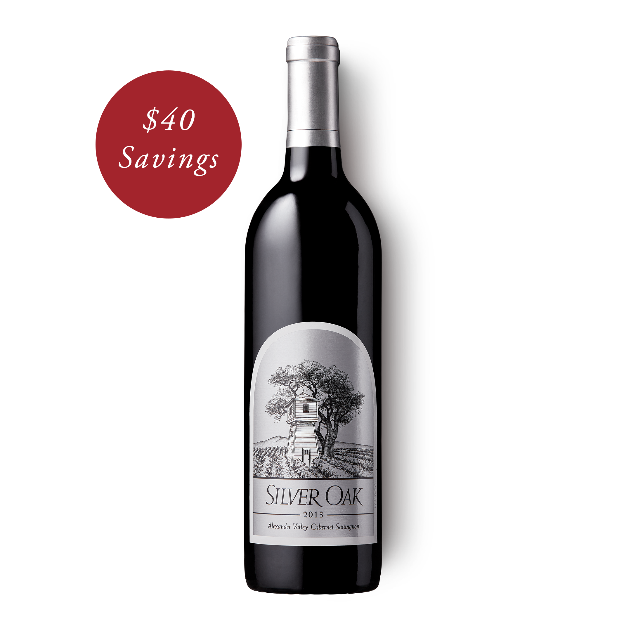 2013 Alexander Valley Cabernet Sauvignon wine bottle with a badge that says $40 Savings