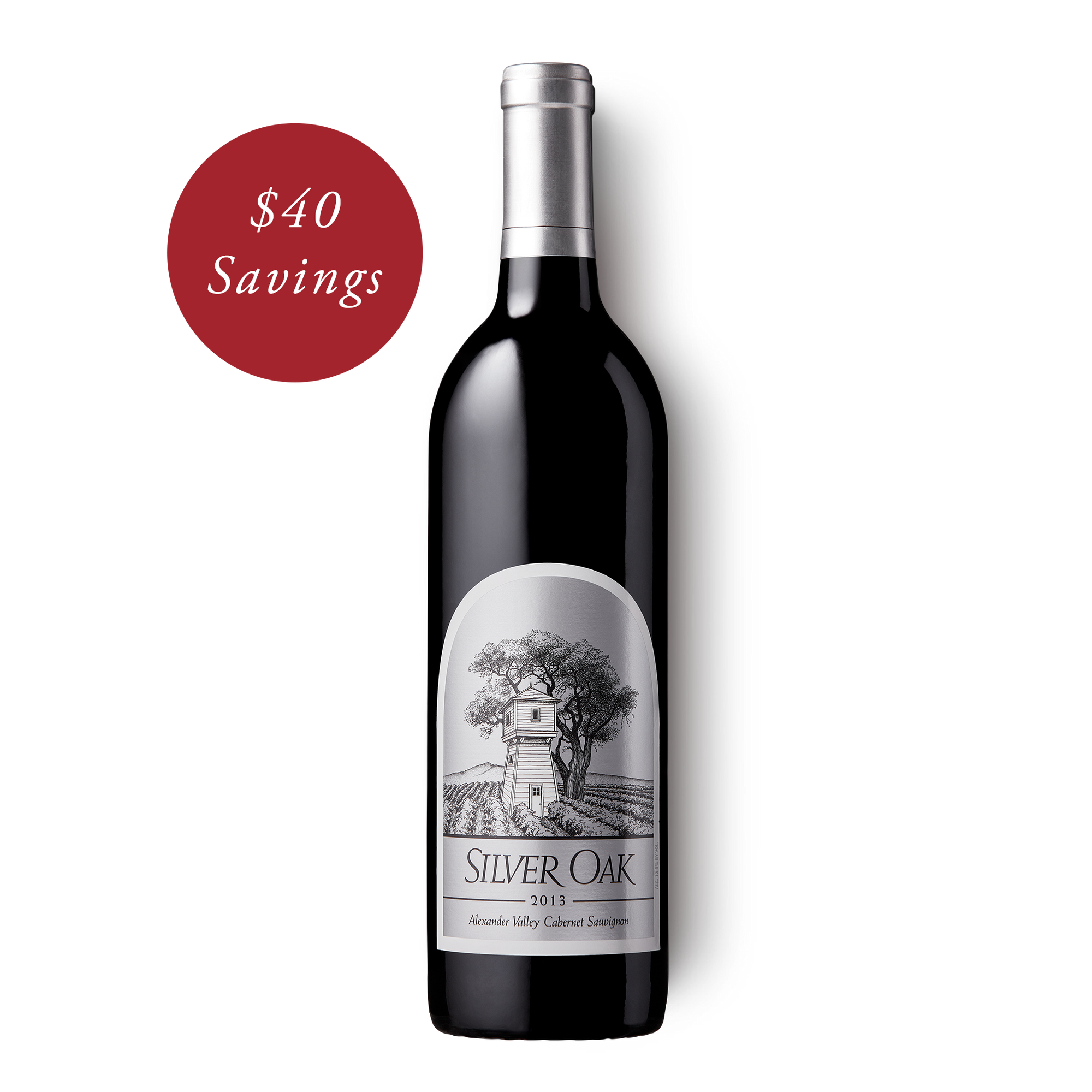 2013 Alexander Valley Cabernet Sauvignon wine bottle with a badge that says $40 Savings