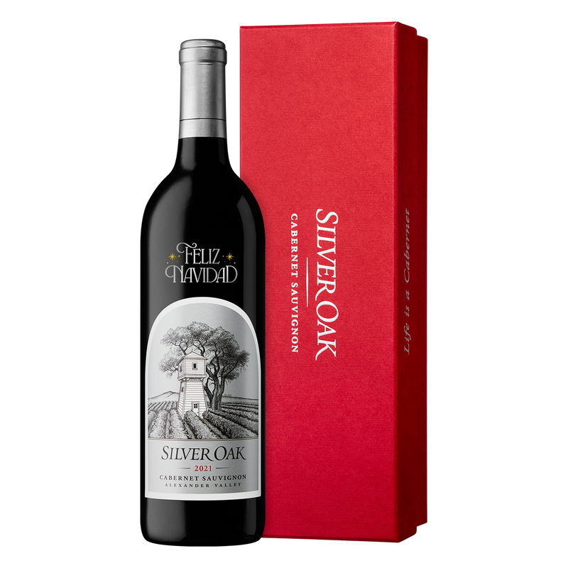 A 2021 bottle of Silver Oak Alexander Valley Cabernet Sauvignon with the message 