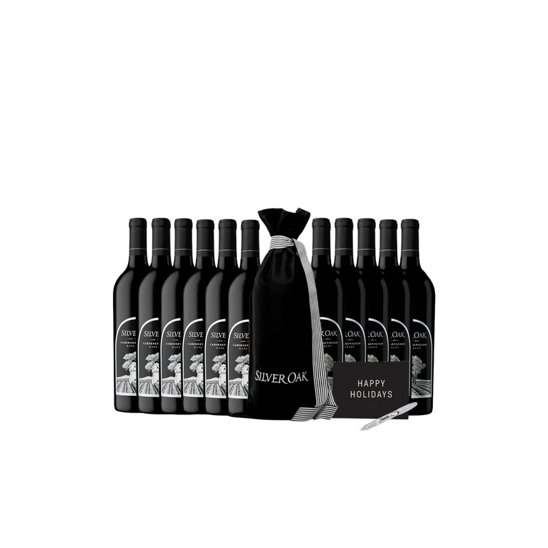 12 bottles of 2021 Napa Valley Cabernet Sauvignon with gift bags, cards and a silver pen | Holiday Gifting Kit