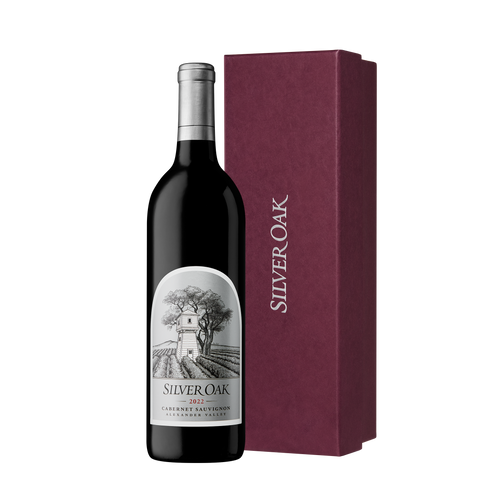 2022 Silver Oak Alexander Valley Cabernet Sauvignon wine bottle with burgundy gift box