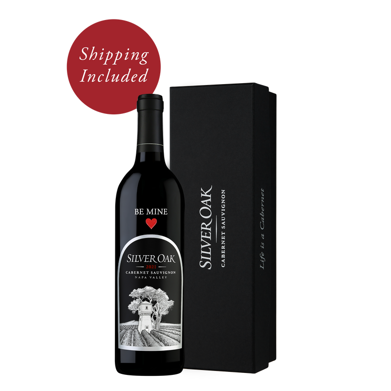 Be Mine Etched Napa Valley Wine Bottle Gift with black Silver Oak gift box | Shipping Included badge