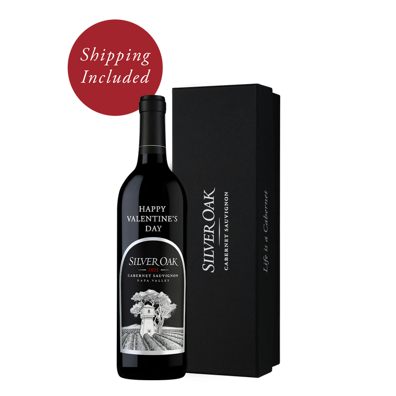 Happy Valentine's Day Etched Napa Valley Gift with black Silver Oak gift box | Shipping Included badge
