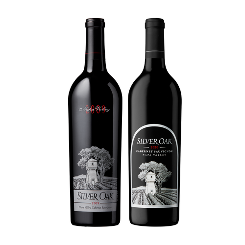 2009 Silver Oak Napa Valley Cabernet Sauvignon and 2020 Silver Oak Napa Valley Cabernet Sauvignon wine bottles