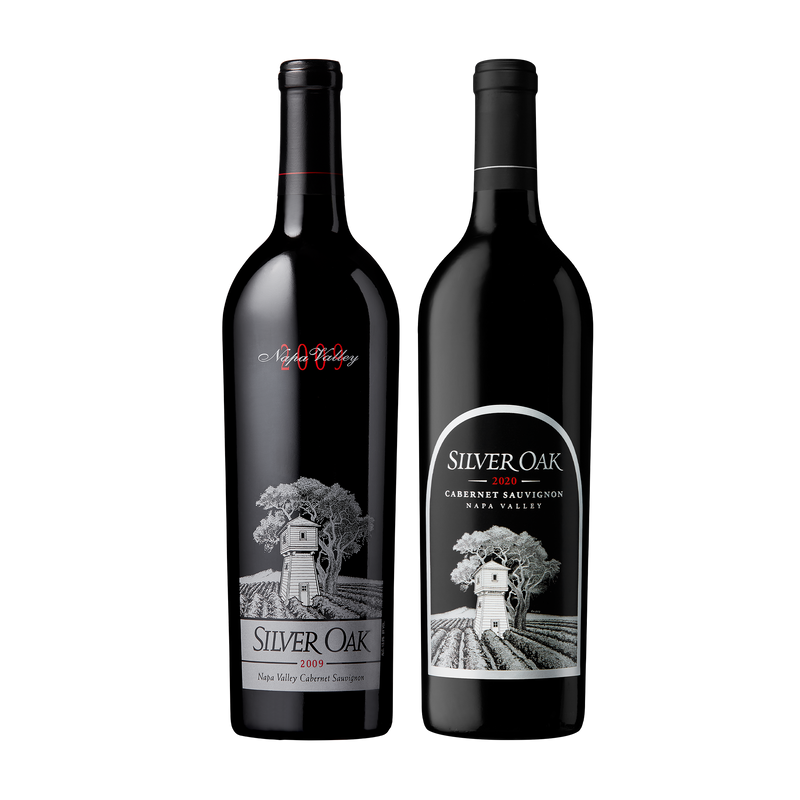 2009 Silver Oak Napa Valley Cabernet Sauvignon and 2020 Silver Oak Napa Valley Cabernet Sauvignon wine bottles